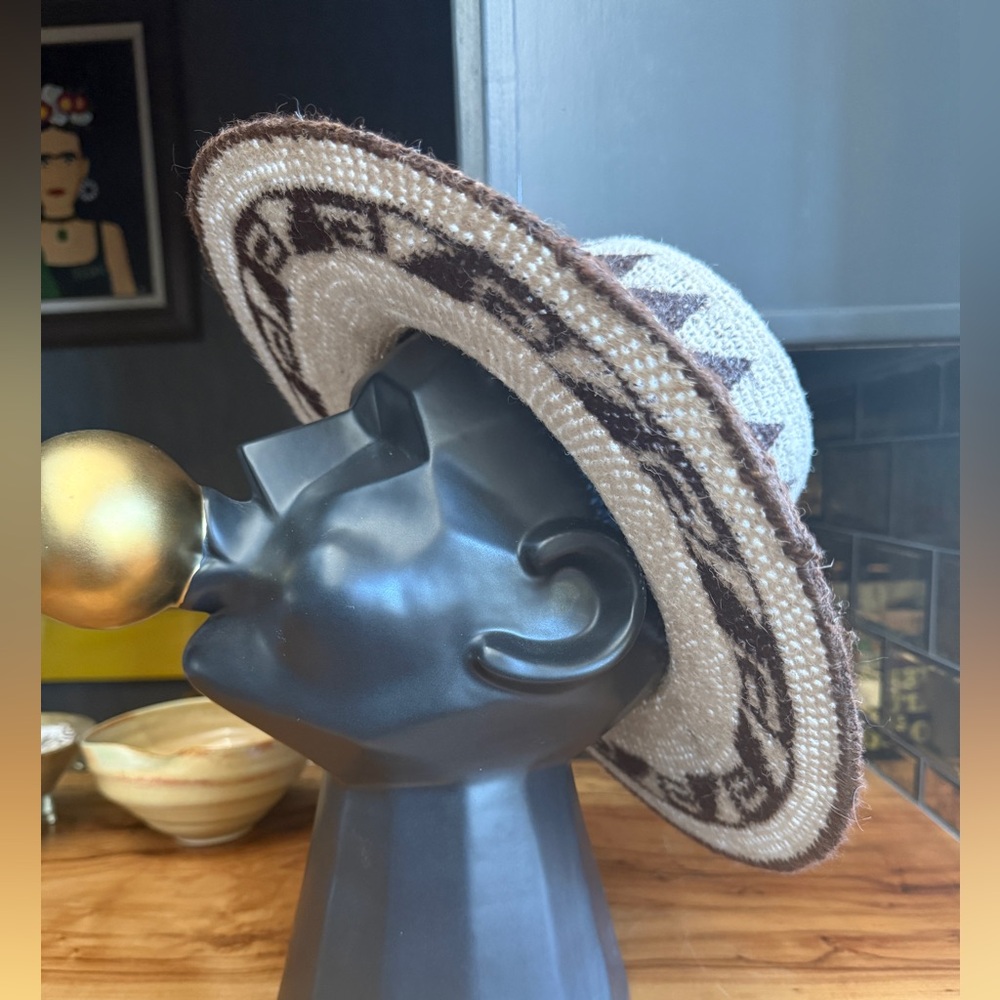Vintage Peruvian Wide Brim Boho EarthTones South America Wool Hat Festival